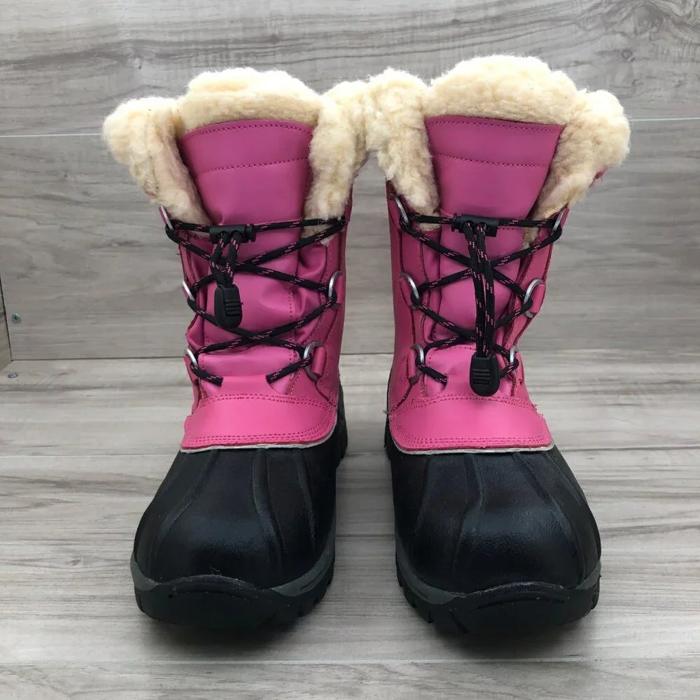 Bearpaw Boots Kids Girls 4 Kelly Pink Leather Wool Lined Winter Waterproof Boots